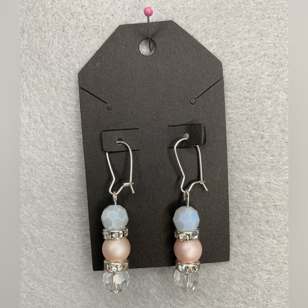 Handmade pink, clear, light‎ blue, dangle earrings